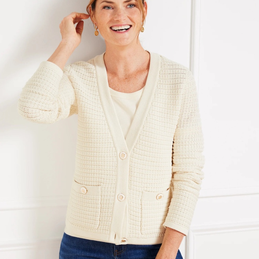 Talbots Kate Cardigan Cream Button-Front Knit Cardigan